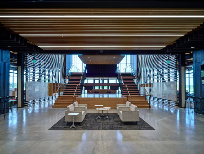 wooden stairs in Kreg Tool's headquarters