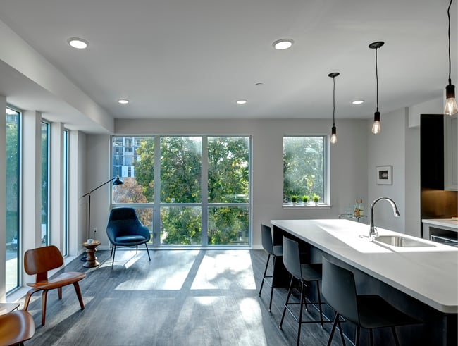 floor-to-ceiling windows in an apartment