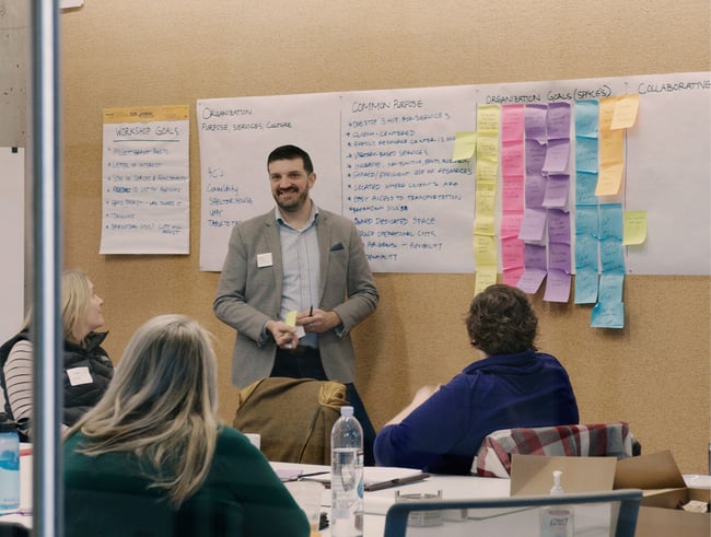 an architect leading a visioning workshop in the early stages of the architectural process