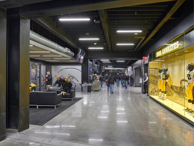 display cases with uniforms at Kinnick Stadium