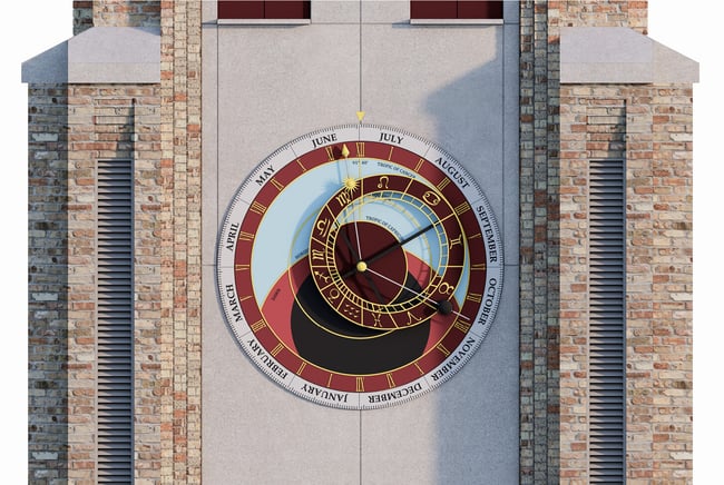 rendering of the astronomical clock on the NCSML Clock Tower