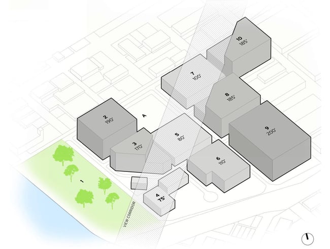 diagram showing view corridors in the Des Moines Market District