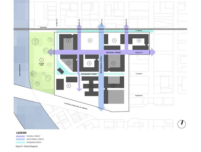 a diagram showing potential building locations on a master plan