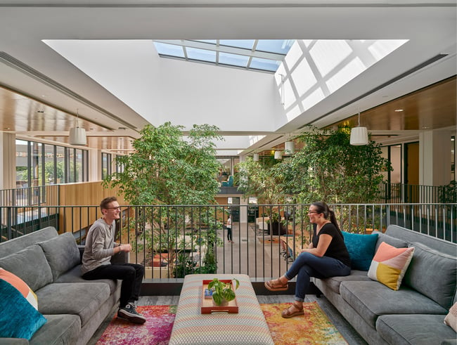 Stanley Center lobby with live trees