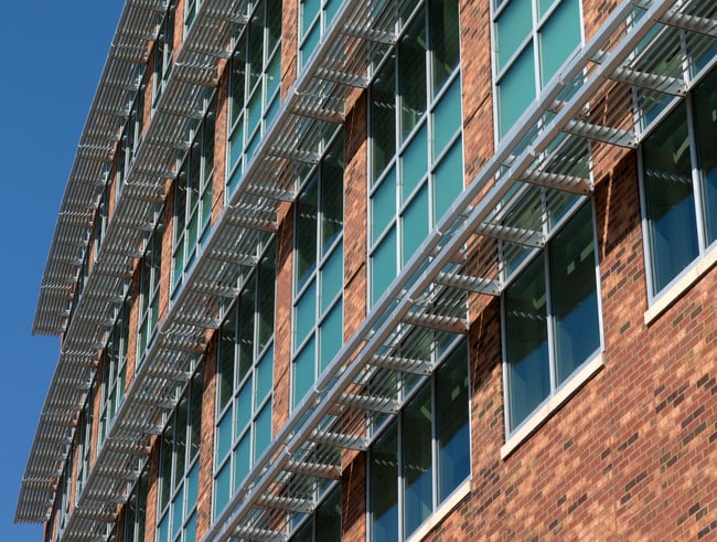 exterior of UIHC Iowa River Landing with brick cladding system