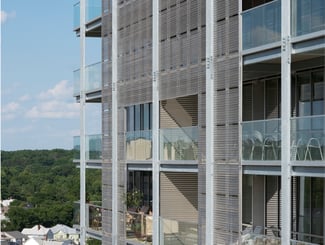 Exterior of Plaza Towers in Iowa City, a high-rise building