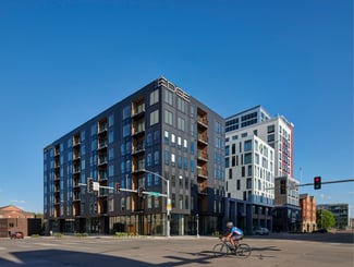 a seven story podium construction building in downtown Iowa City