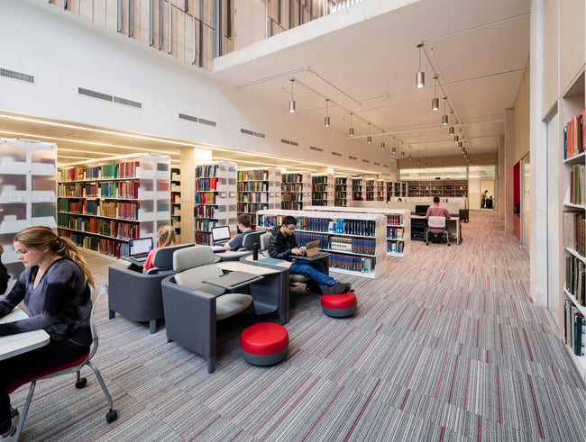 university library space with students working