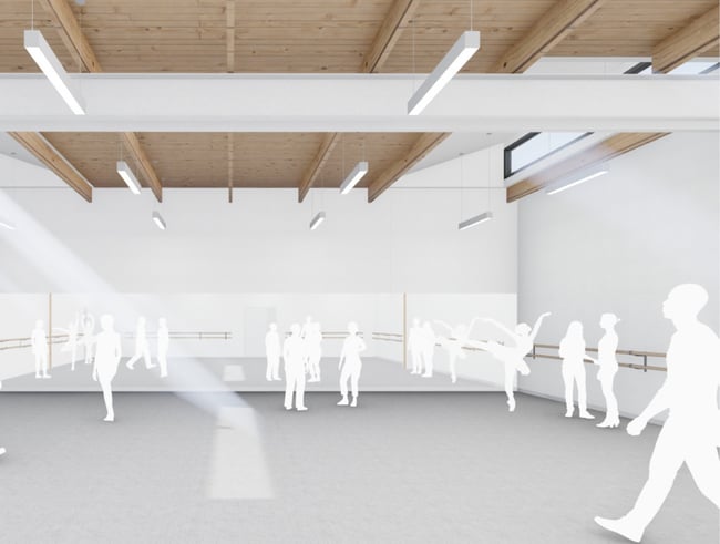 rendering of dance rooms at the Iowa Conservatory