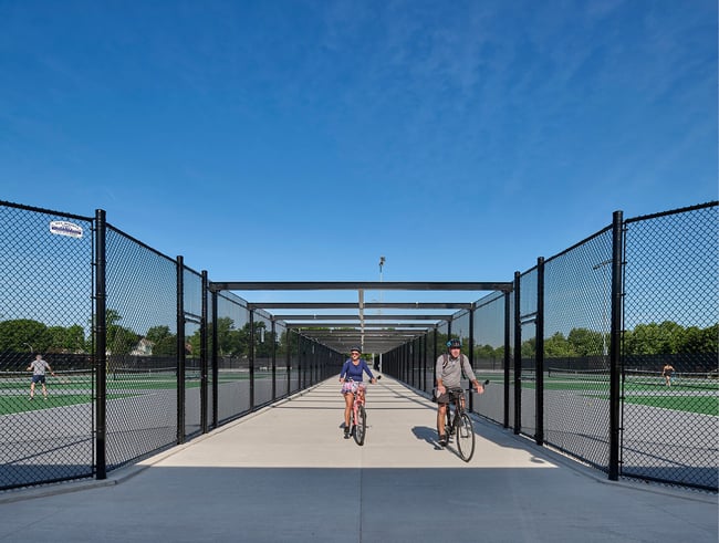 central walkway at the Pella High School Tennis Complex