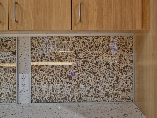 Pearl button backsplash at the Stanley Center