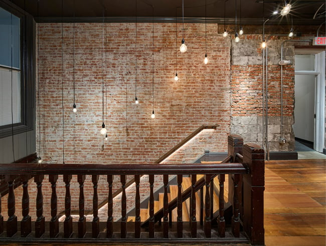 Interior of a historic building with brick masonry walls