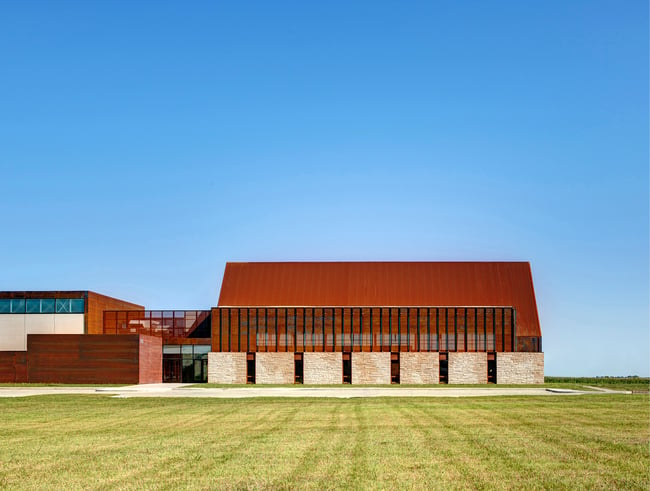 St. Luke the Evangelist Church with a limestone and Corten steel facade