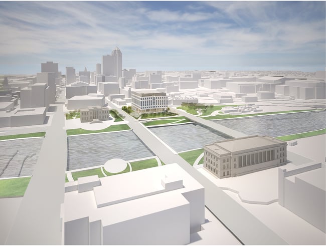 rendering that shows the US District Courthouse's relationship to other civic buildings
