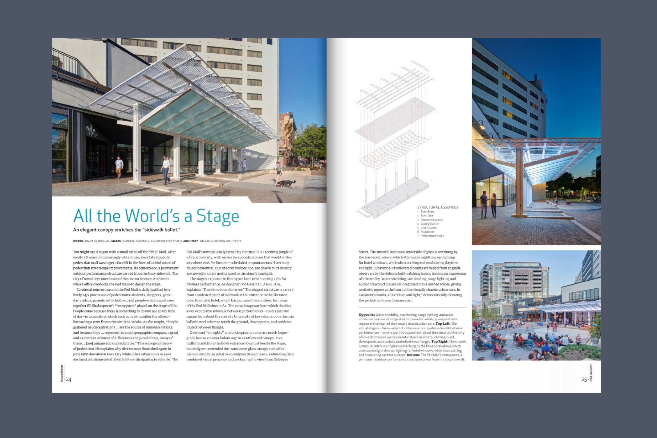 Weatherdance Fountain Stage Canopy featured in Iowa Architect Magazine